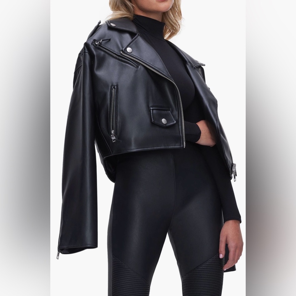 NWT Good American Faux Leather Crop Moto Jacket